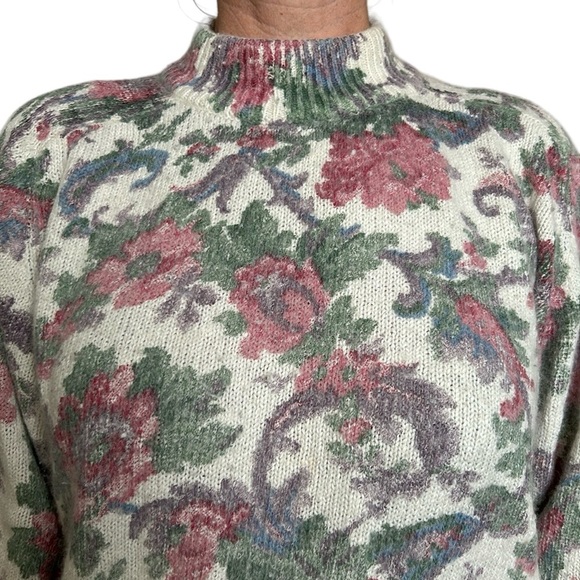 Vintage Paris Sport Club Silk/Angora Sweater Mock Neck Floral L - Picture 4 of 8